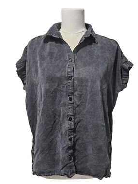 Quince Washed Charcoal Short Sleeve Button-Front Shirt Size S